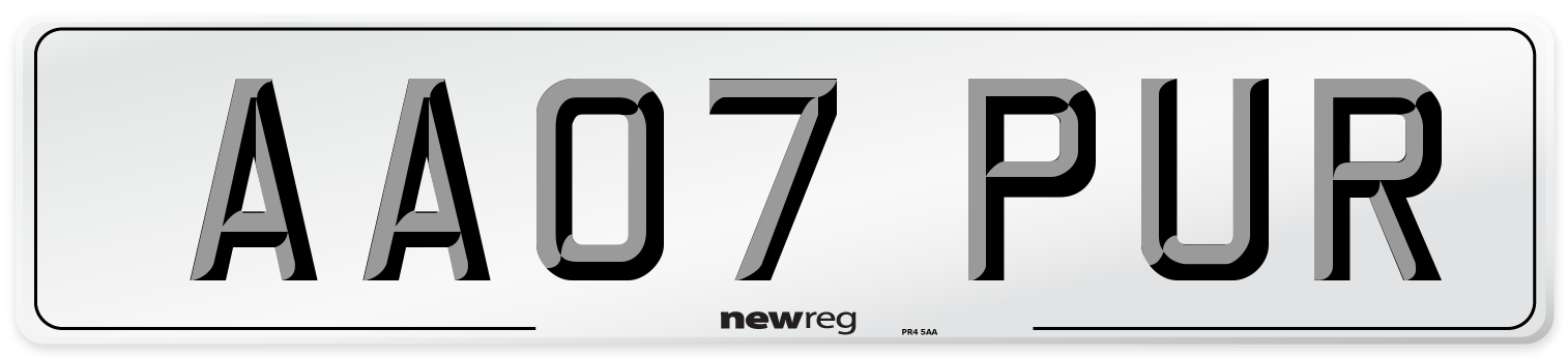 AA07 PUR Number Plate from New Reg